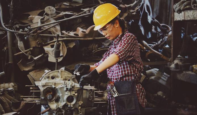 A person working in an assembly line