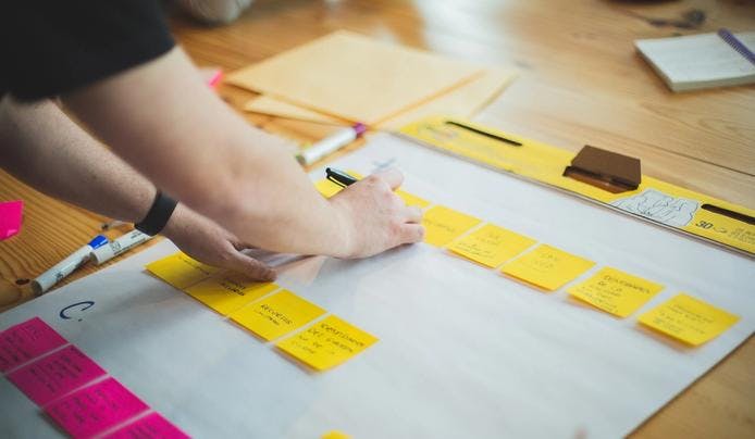 A person brainstorming and putting notes