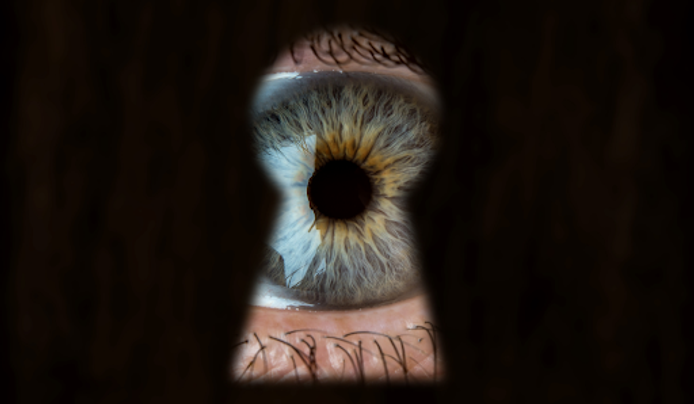 Person looking through a key hole as they showcase existential intelligence